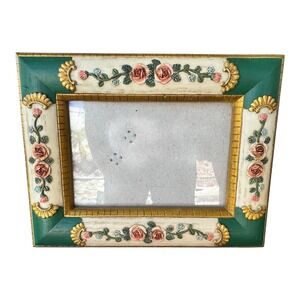 Vintage 1970s Floral Picture‎ Frame Old Barraco Pink Green Cottagecore Decor